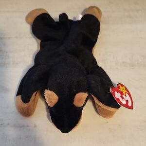 Ty Beanie Baby "Doby" Black and Tan Dog Plush Toy